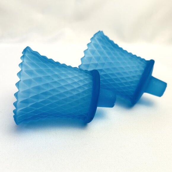 Blue Glass Vintage Candle Holder Inserts 3.5" Diamond Pattern Votive Cups 2 pcs - Picture 10 of 12